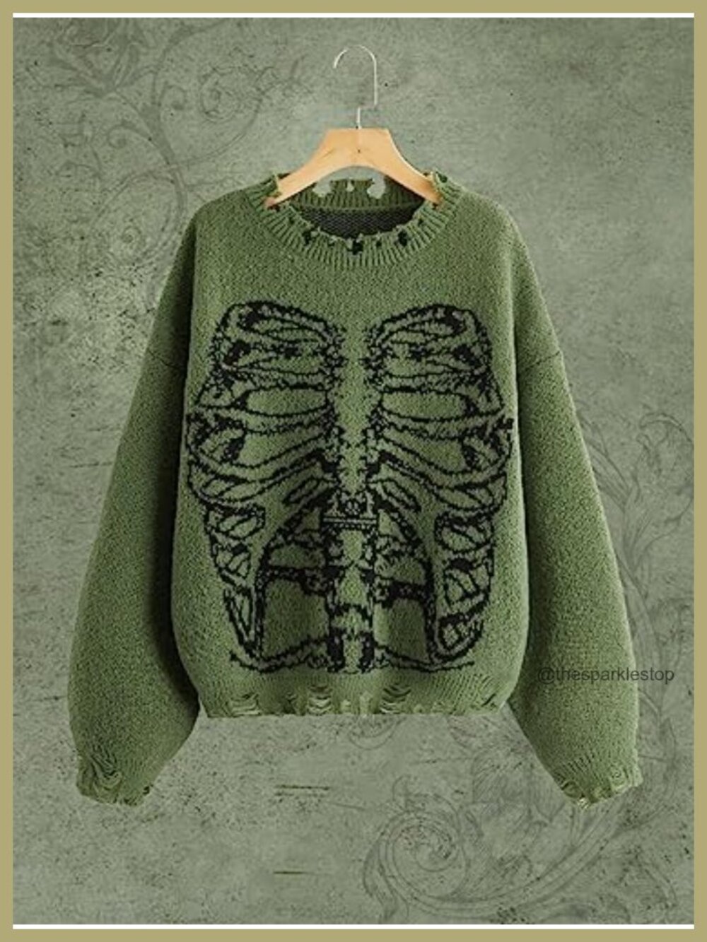 Oversized Skeleton Pattern Ripped Pullover Sweater Women's - Picture 2 of 5